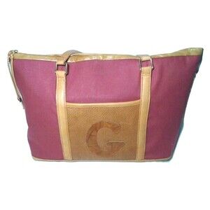 Lesley Sara Custom Made Cotton & Leather Tote Large Carry All Burgundy & Brown